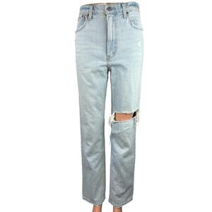 Abercrombie & Fitch The 90s Blue Denim Ultra High Rise Ripped Straight Jeans 2